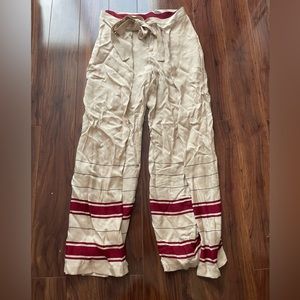 Zara Beige and Red Striped Open Slit Pants